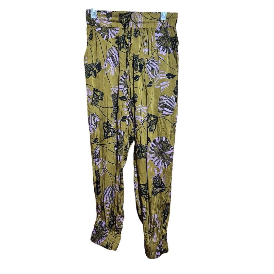 KARLIE Floral Sateen Joggers Womens Medium Multicolor Stretch Pants