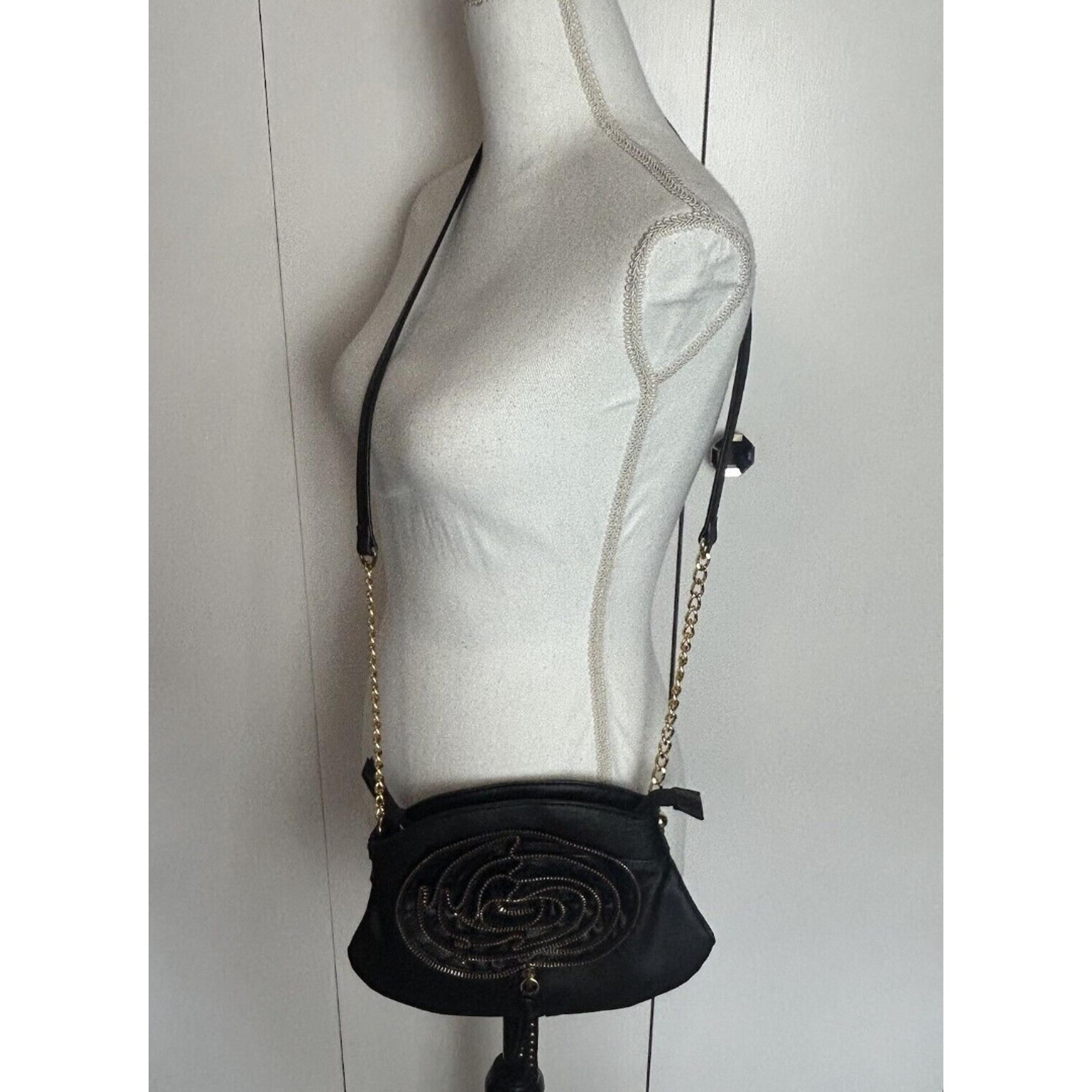 Olivia & Joy Crossbody Shoulder Handbag W/ Black  Gold Rose Zipper Trim