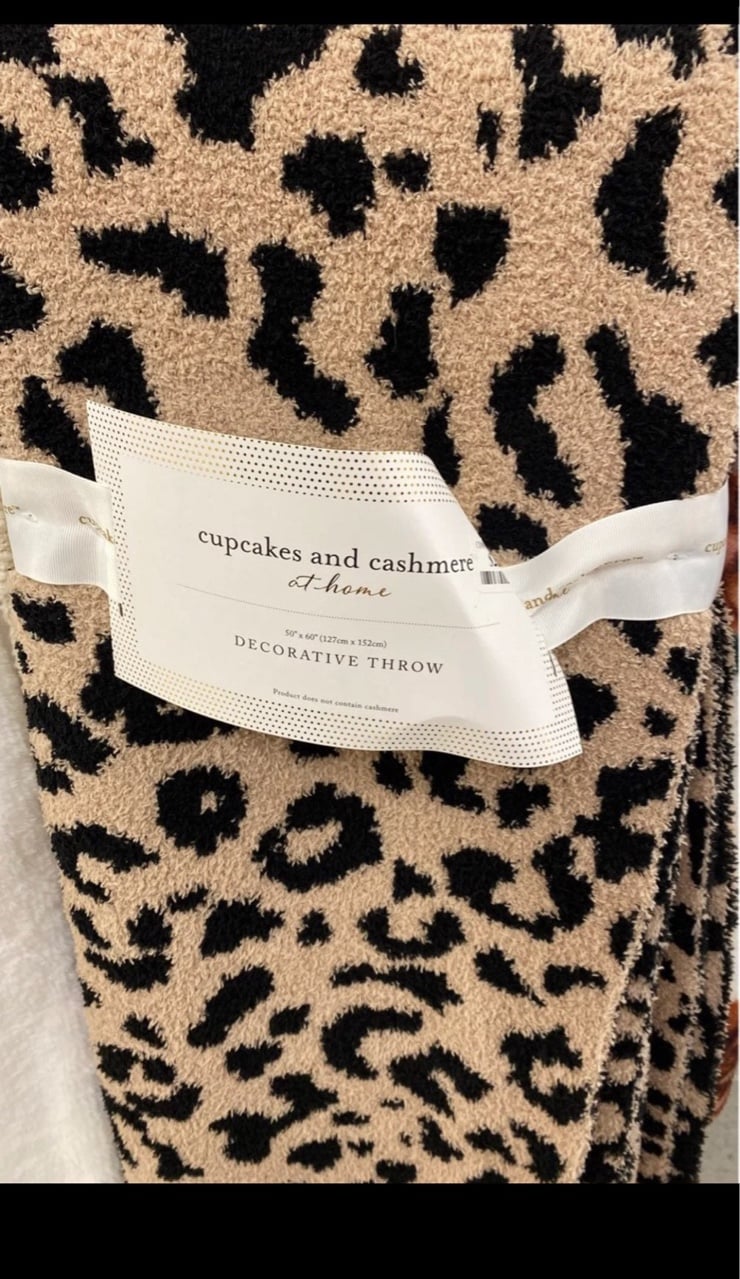 Cupcakes & Cashmere Camel & Black Leopard Throw Blanket