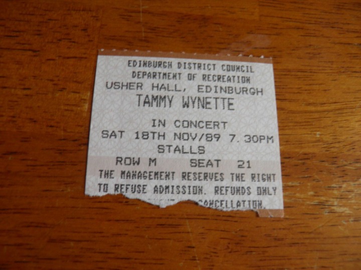 TAMMY WYNETTE TICKET STUB THE USHER HALL EDINBURGH 18TH NOVEMBER 1989