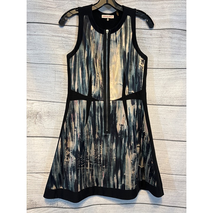 Rebecca Taylor Sleeveless Abstract Print Fit & Flare Dress With Front Zipper 4