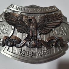 Vintage 1986 50 Years Harley Davidson Brookfield Collectors Guild Belt Buckle