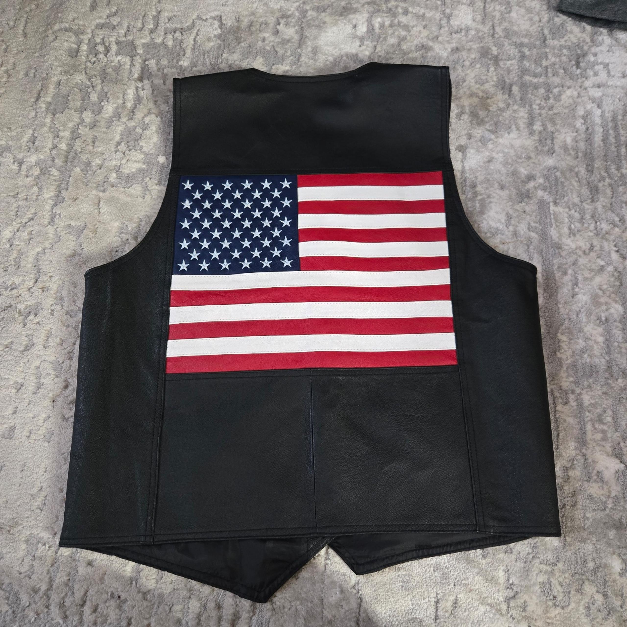 VestGenuine Leather USA American FLAG PATRIOTIC Biker/Motorcycle VEST Mens Mediu - USA Leather