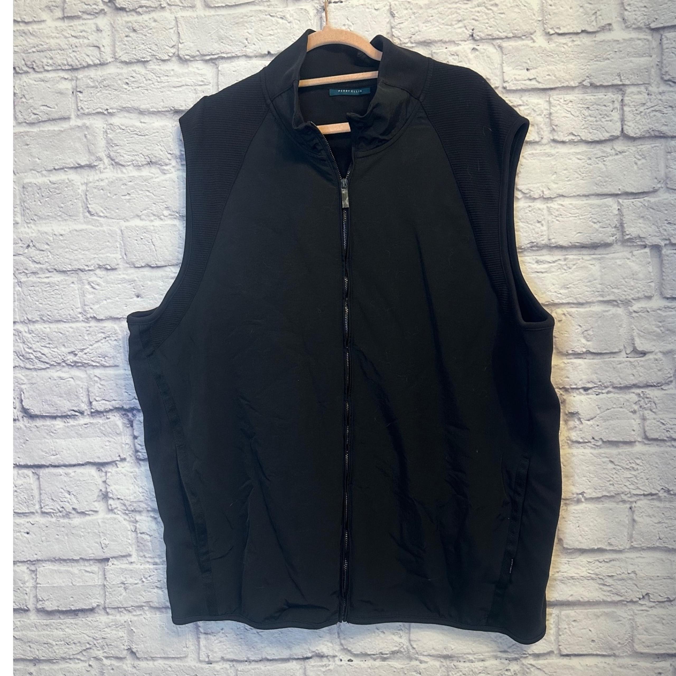 Perry Ellis Vest Full Zip Sleeveless Jacket Layering Black XLT