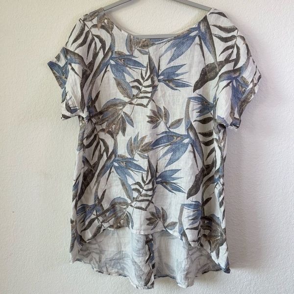 Terzo Millennio Made in Italy 100% Linen Floral Palm Print Tunic Top Women’s L