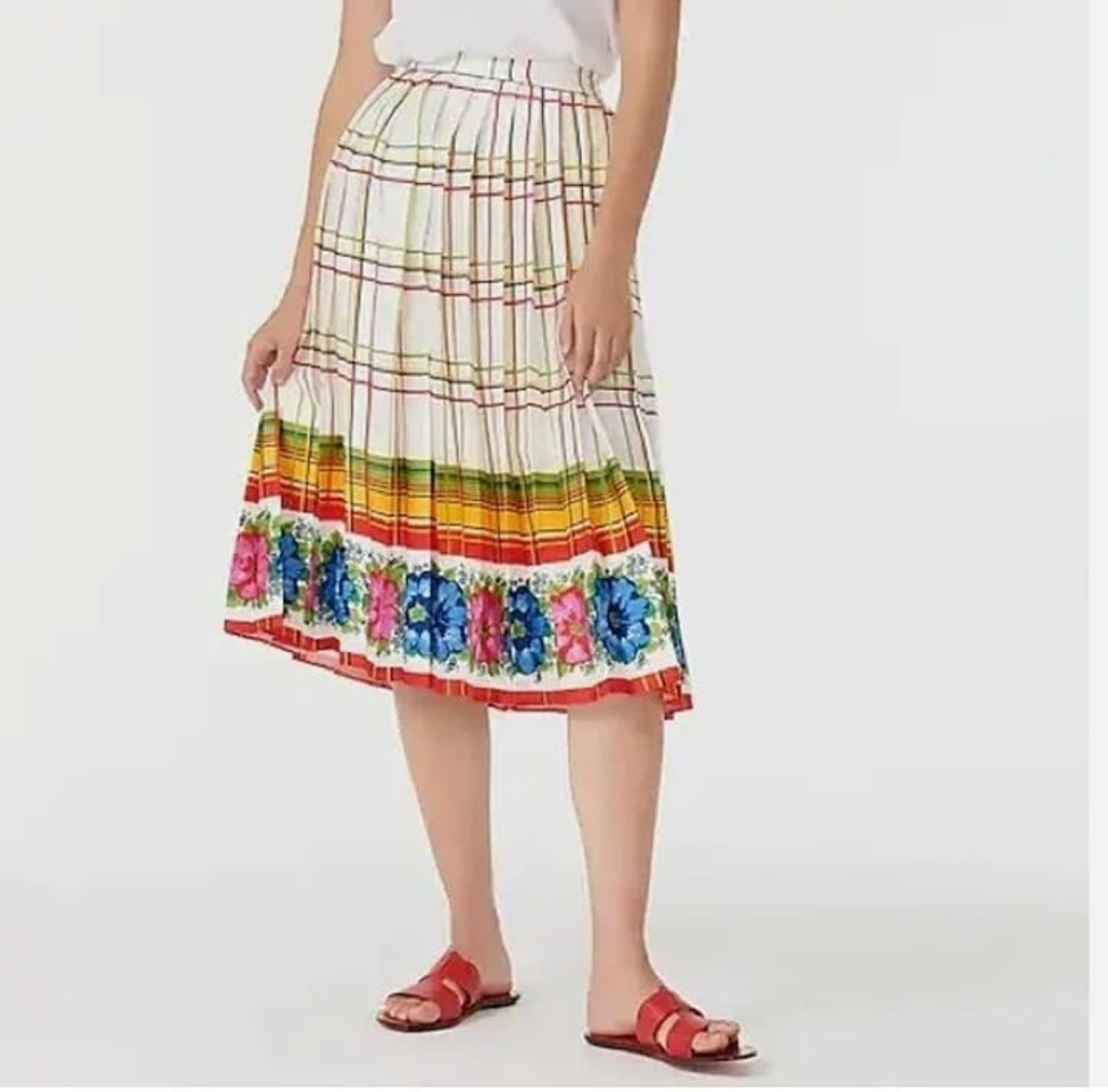 J. Crew Women's Pleated Midi Skirt with Floral Border