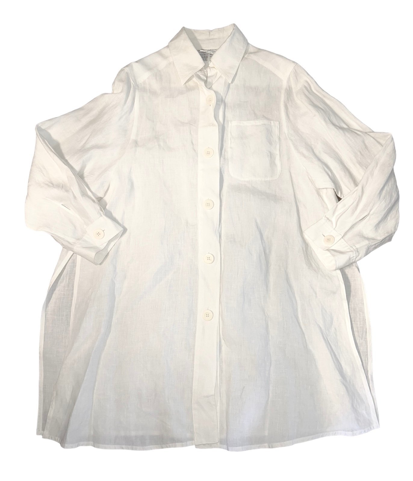 MAX MARA Womens Split Side Flowy Button Up Shirt Top White Linen US 8