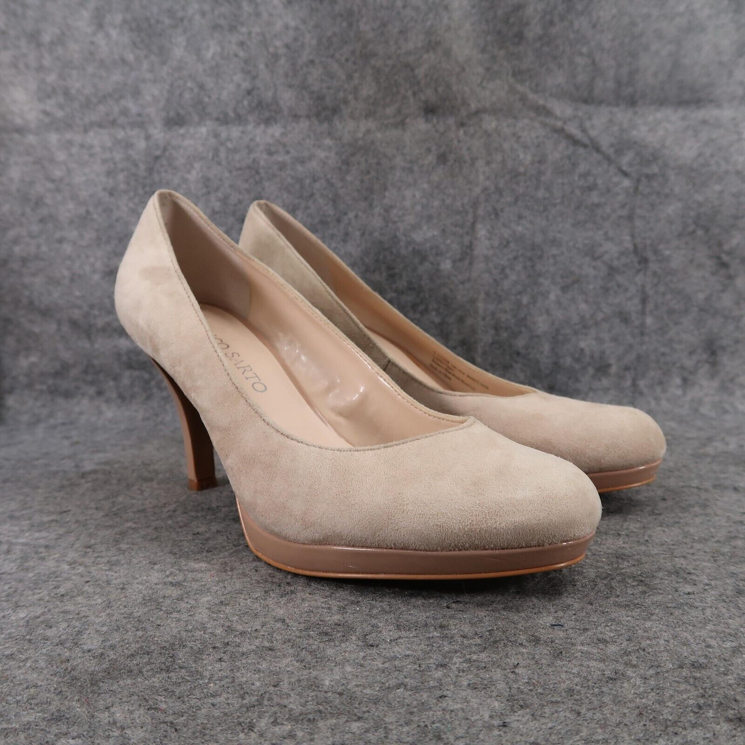 Franco Sarto Shoes Womens 7.5 Pump Platform Fashion Suede Beige Round Toe Orlina