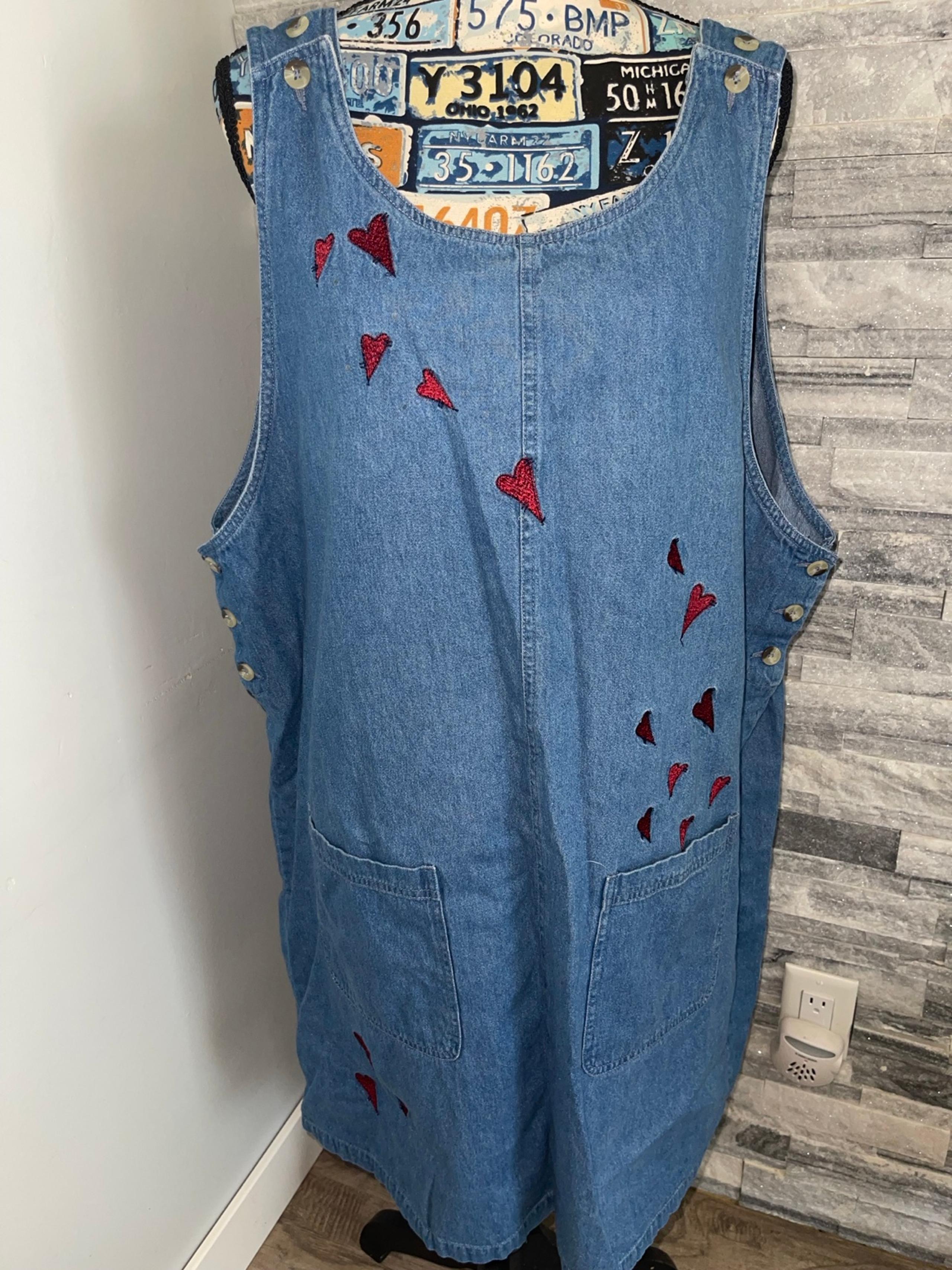 The Quacker Factory embroidered Heart overall style  Jean Dress 2x
