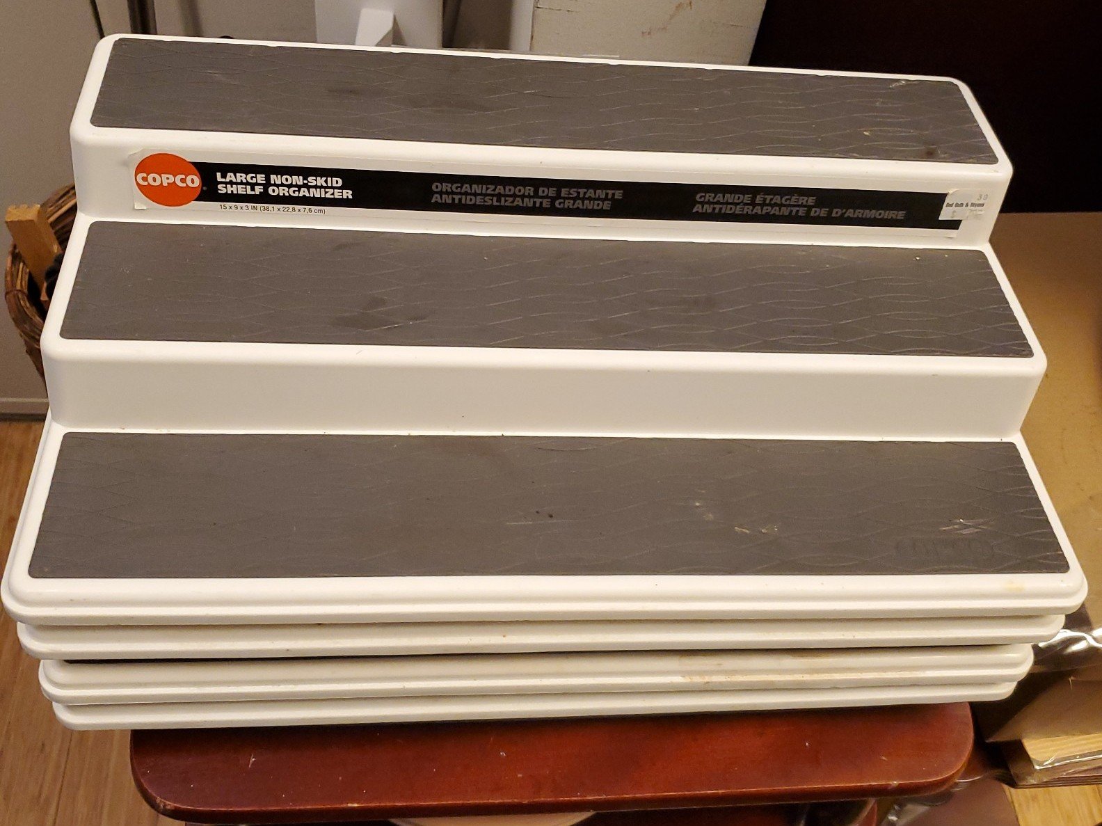 4 COPCO Large Non-Skid Shelf Organizer Each is 14 long x 8.5 wide x 3.5 high