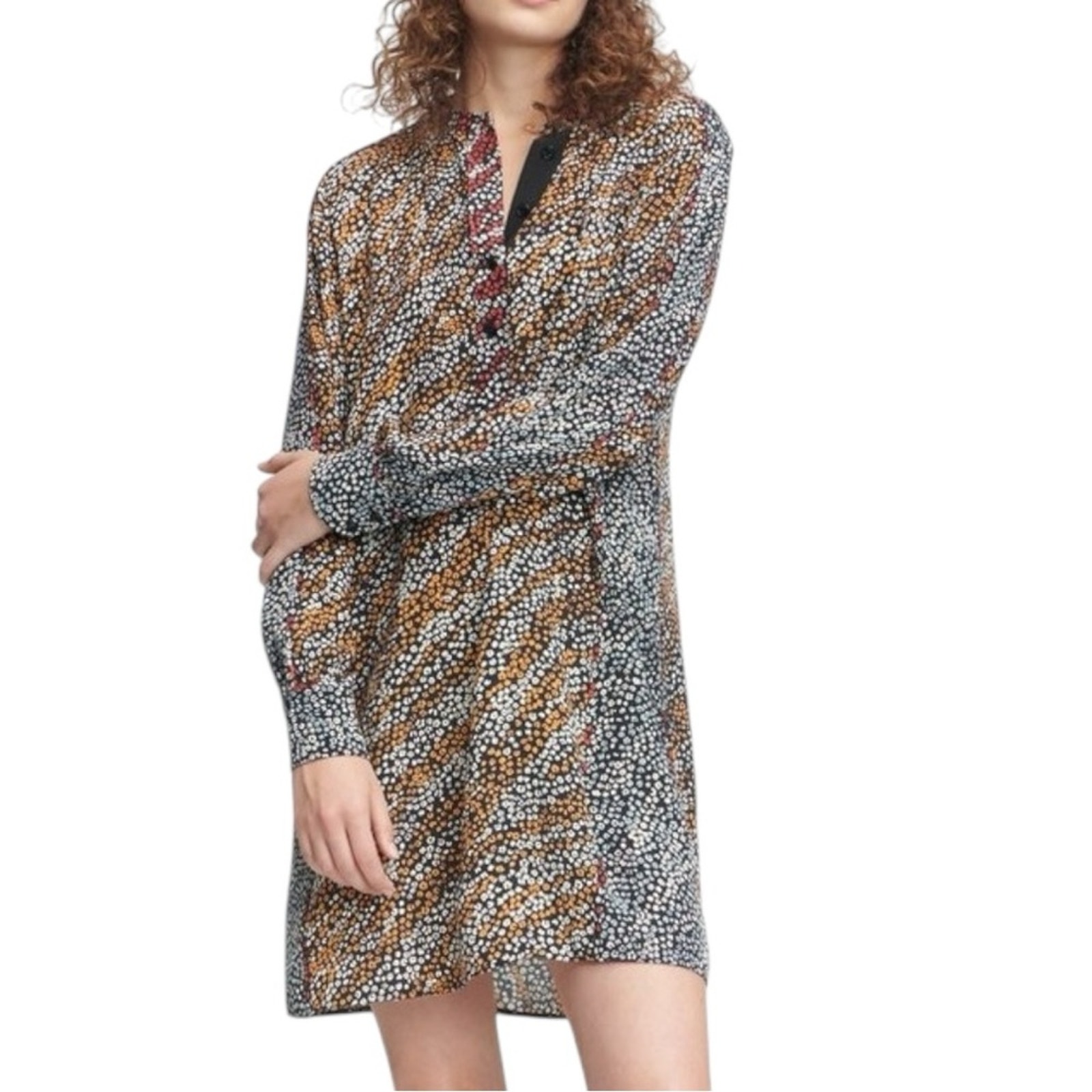 Rag & Bone Women’s Size S Black Multi Floral Collette Mini Pullover Shirt Dress