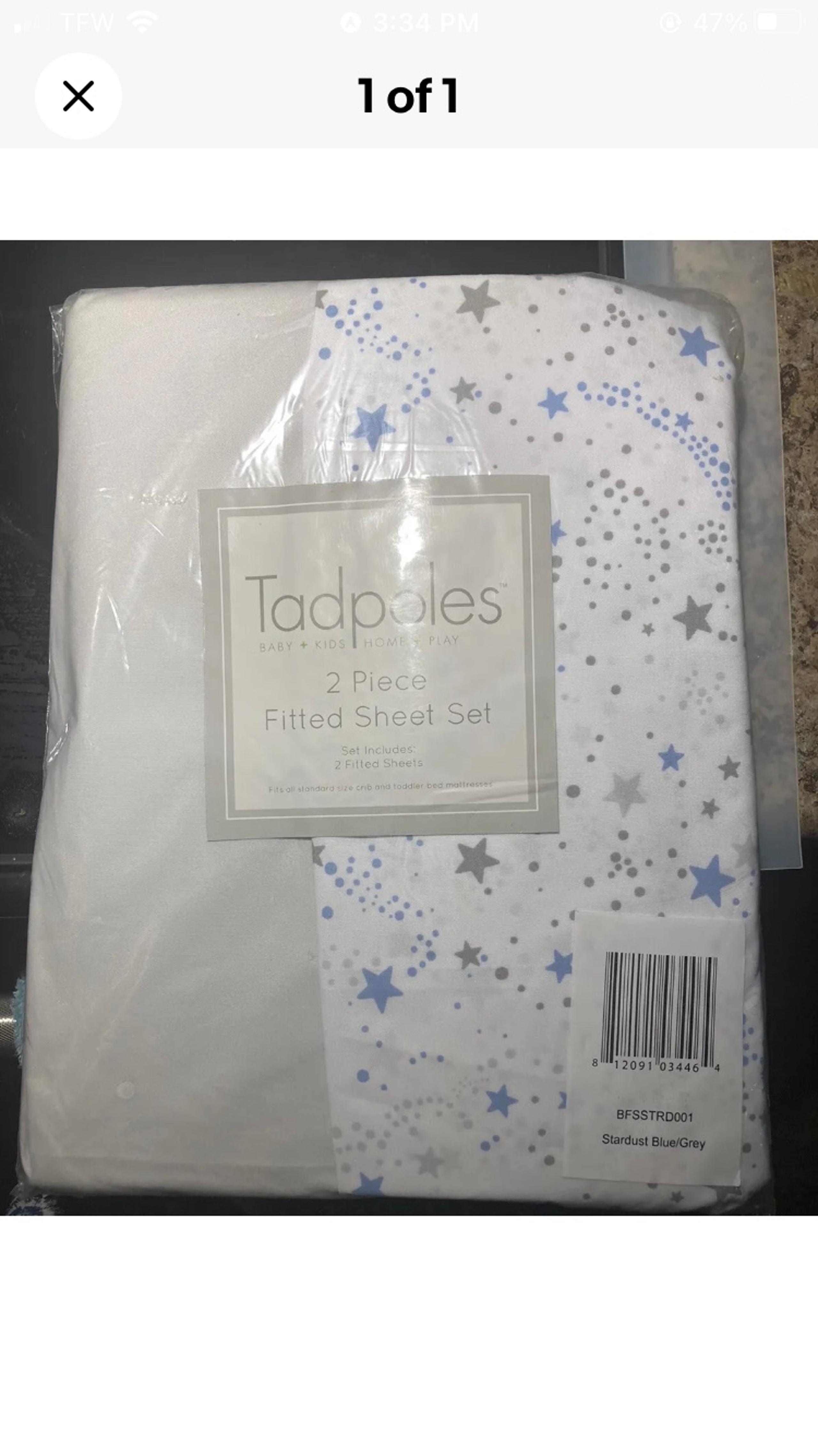 New 2 Piece Microfiber Crib Fitted Sheets Stardust/Blue/Grey/White - Tadpoles