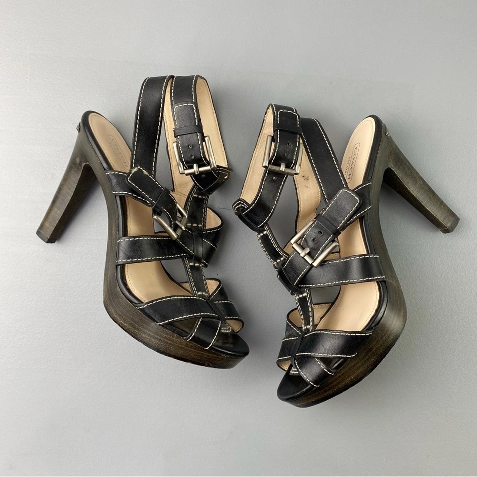 Coach Stephanie Black Leather Strappy Gladiator Stiletto Heels Size 10B