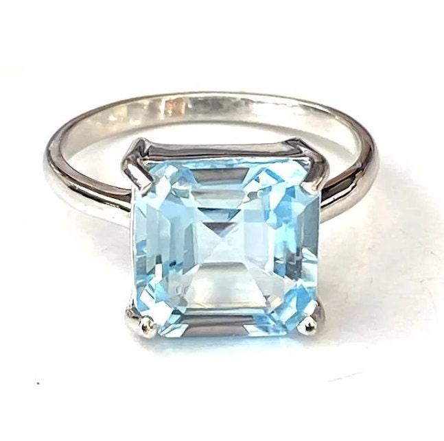 5.85Ct Natural Emerald Cut Sky Blue Topaz Solitaire Ring 14k White Gold
