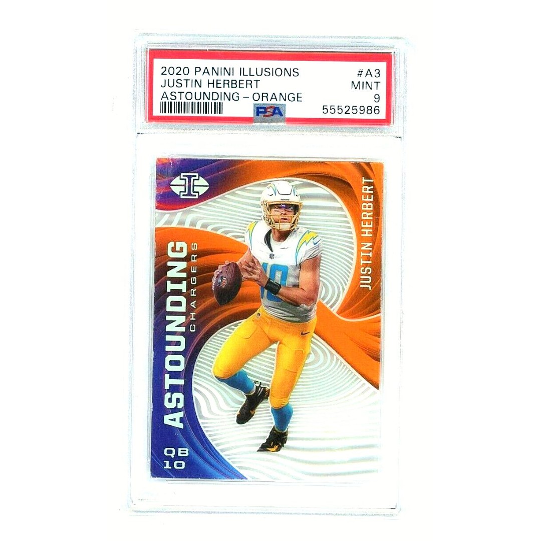JUSTIN HERBERT Rookie Card #A3 Astounding ORANGE Panini Illusions PSA Mint 9