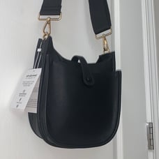 ah dorned Black Boho Vegan Leather Crossbody with Black Strap