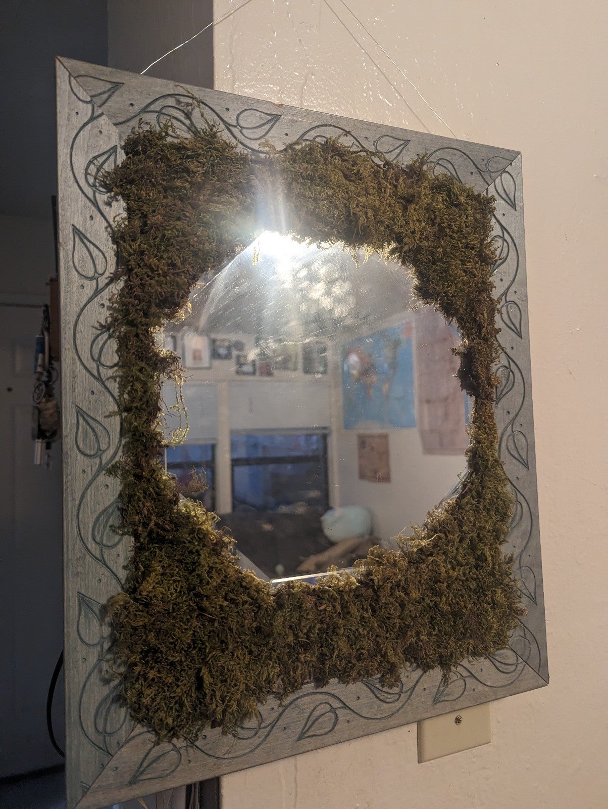 Live moss mirror, hanging mirror