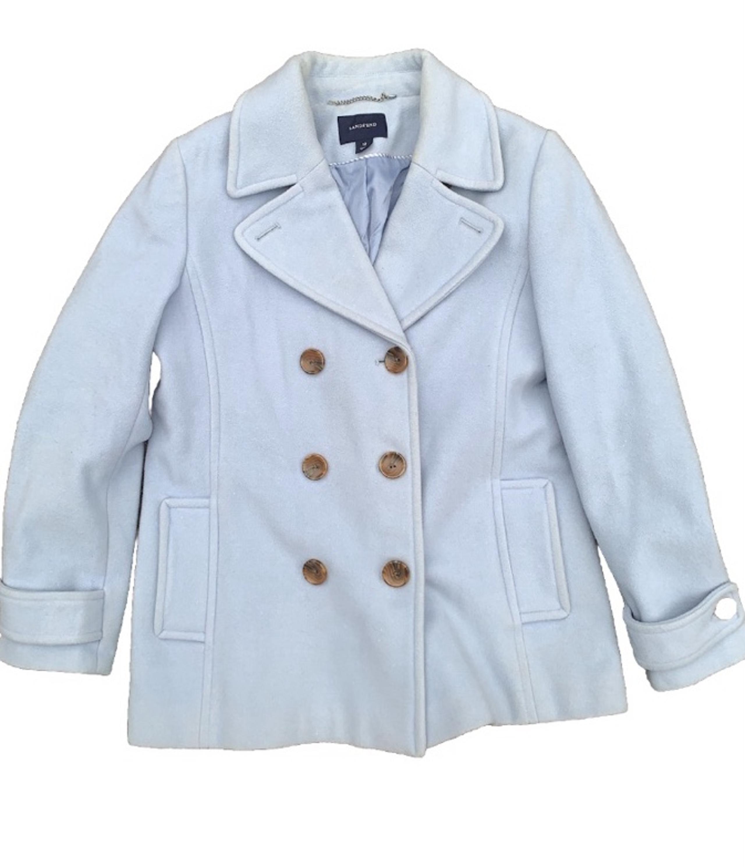 LANDS END DOUBLE BREASTED PEA COAT WINTER JACKET 12 SKY BLUE
