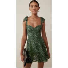 Reformation Niara Green Print Mini Smocked Sundress New With Tags Size 12