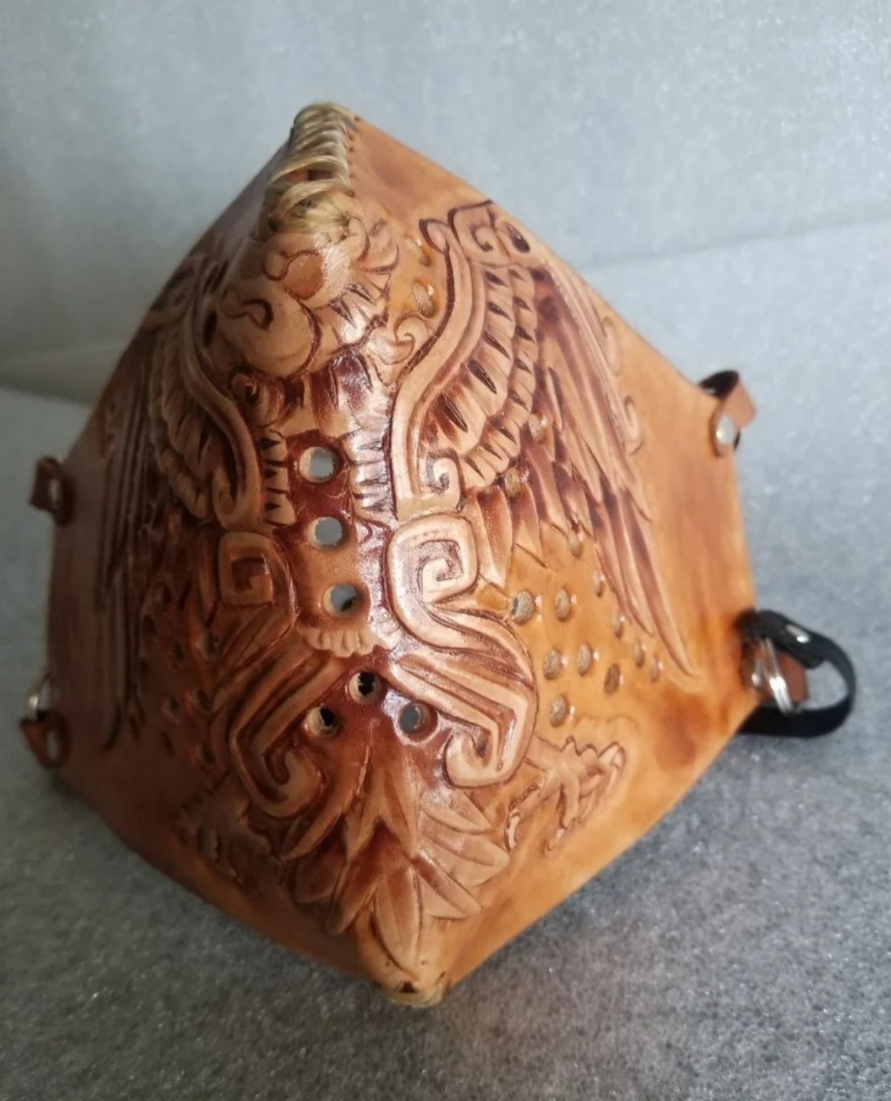 Leather Mask with Aztec Eagle Design