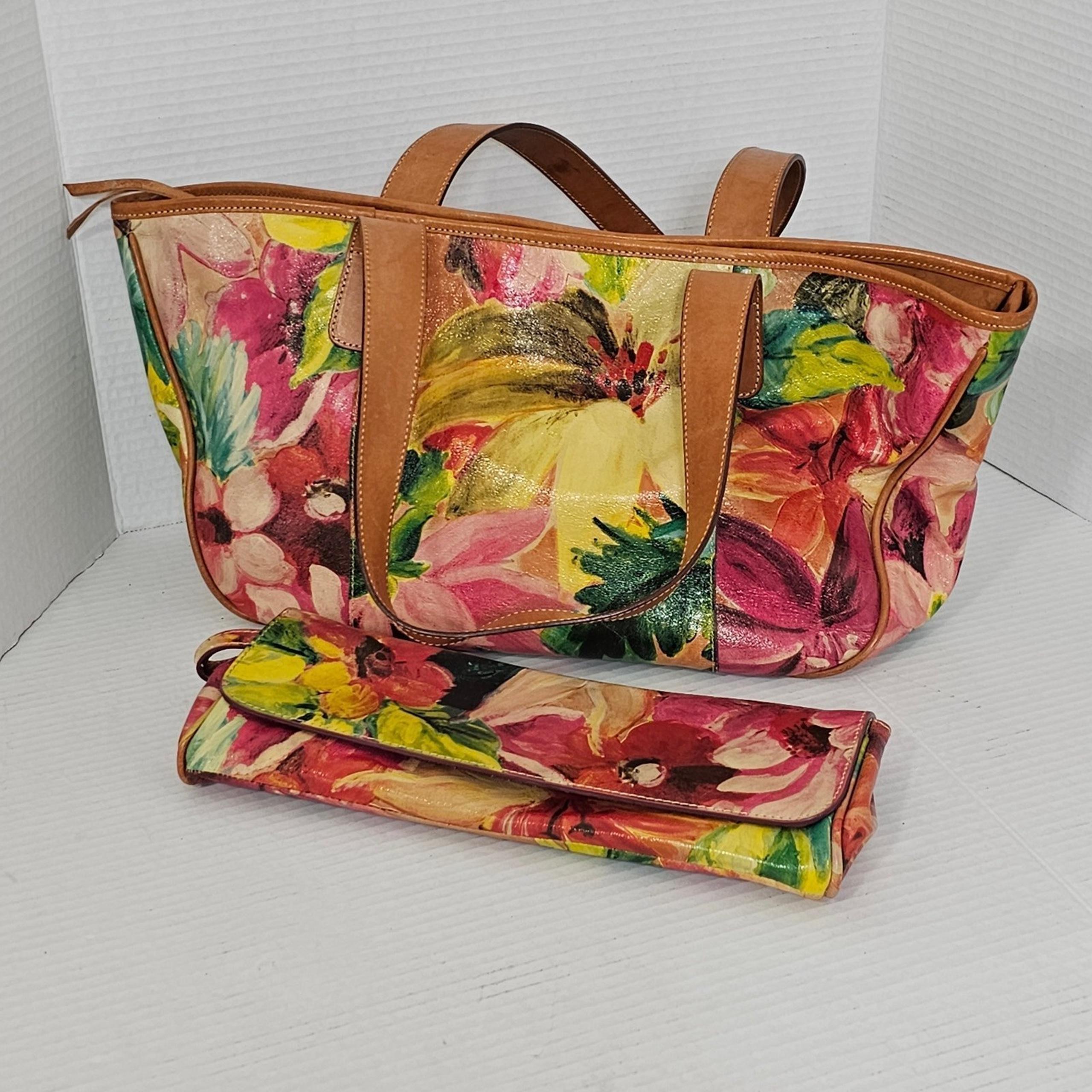 Maurizio Taiuti Italy floral purse tote handbag genuine leather gently  2 pcs.