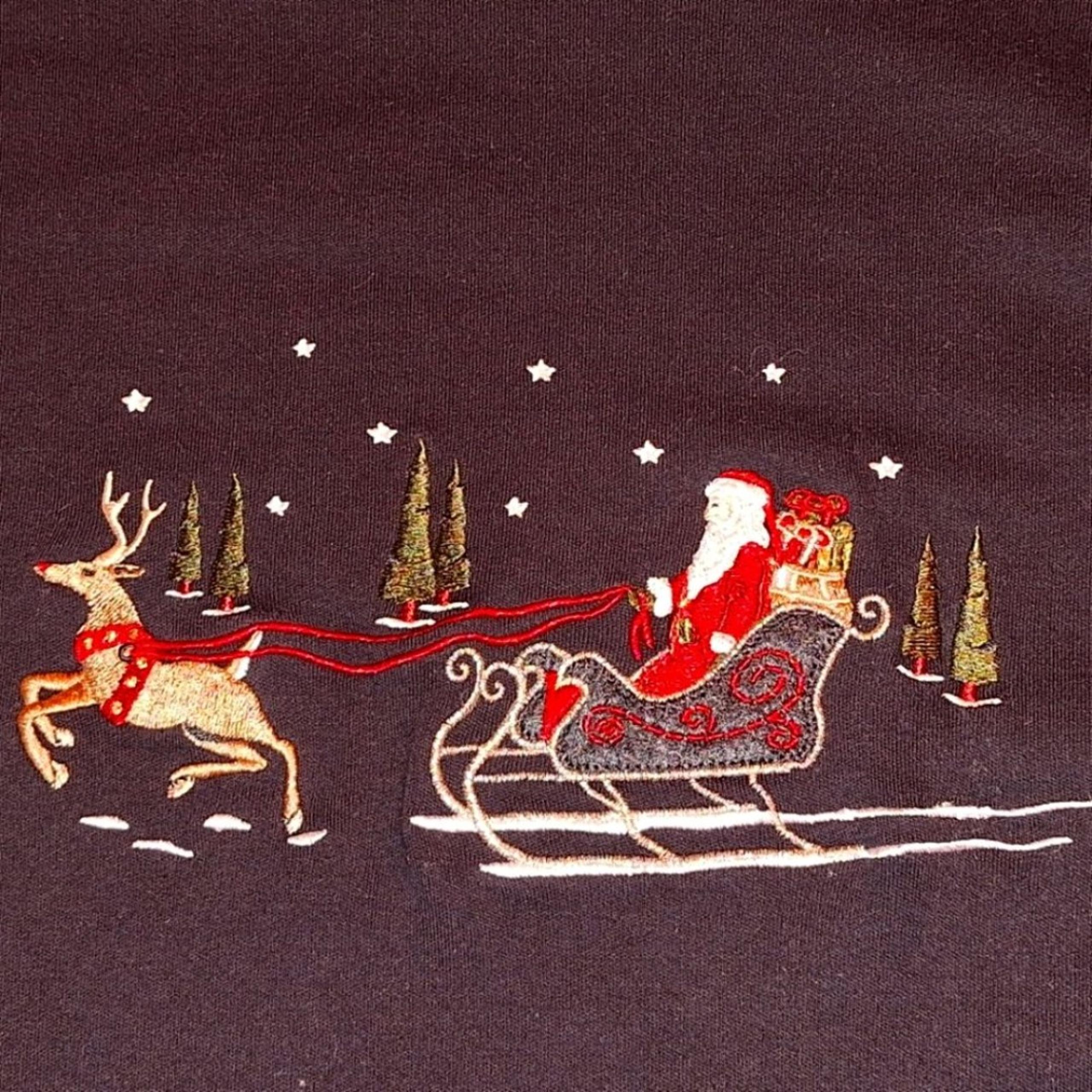 VTG Embroidered Christmas Mock Turtleneck L Black Croft & Barrow Santa Sleigh