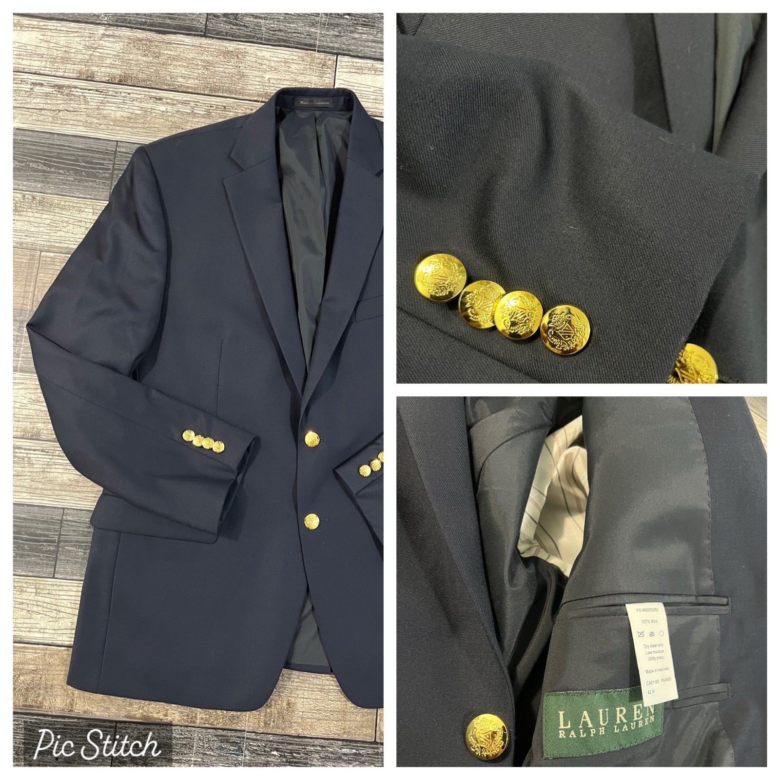 Lauren Ralph Lauren Blazer Mens 42R Navy Blue 2 Button Gold Buttons Wool Classic