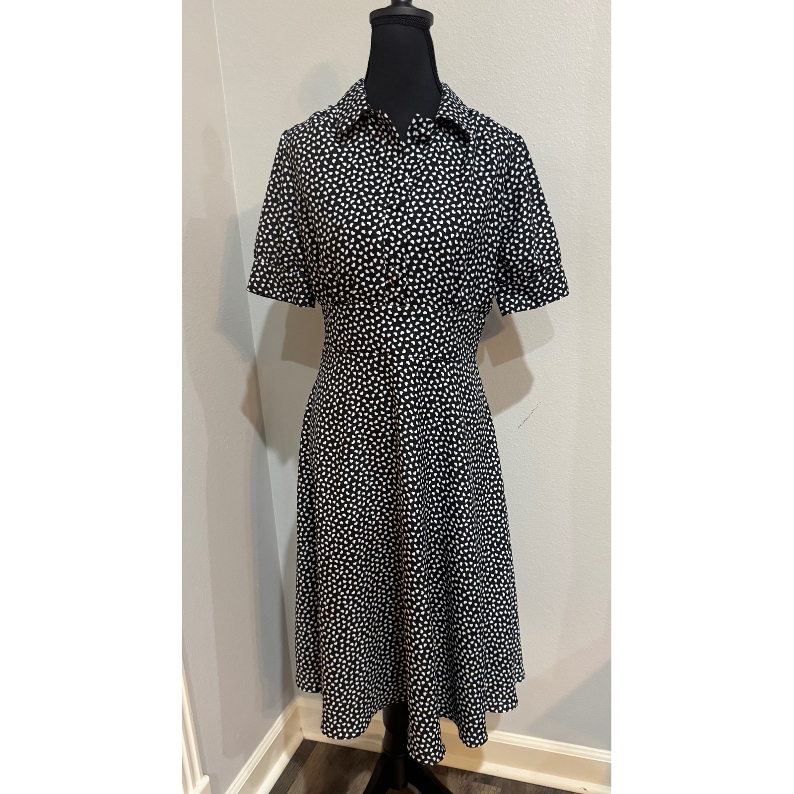Alexia Admor Midi Dress Heart Print Short Sleeve Career Workwear Size 6