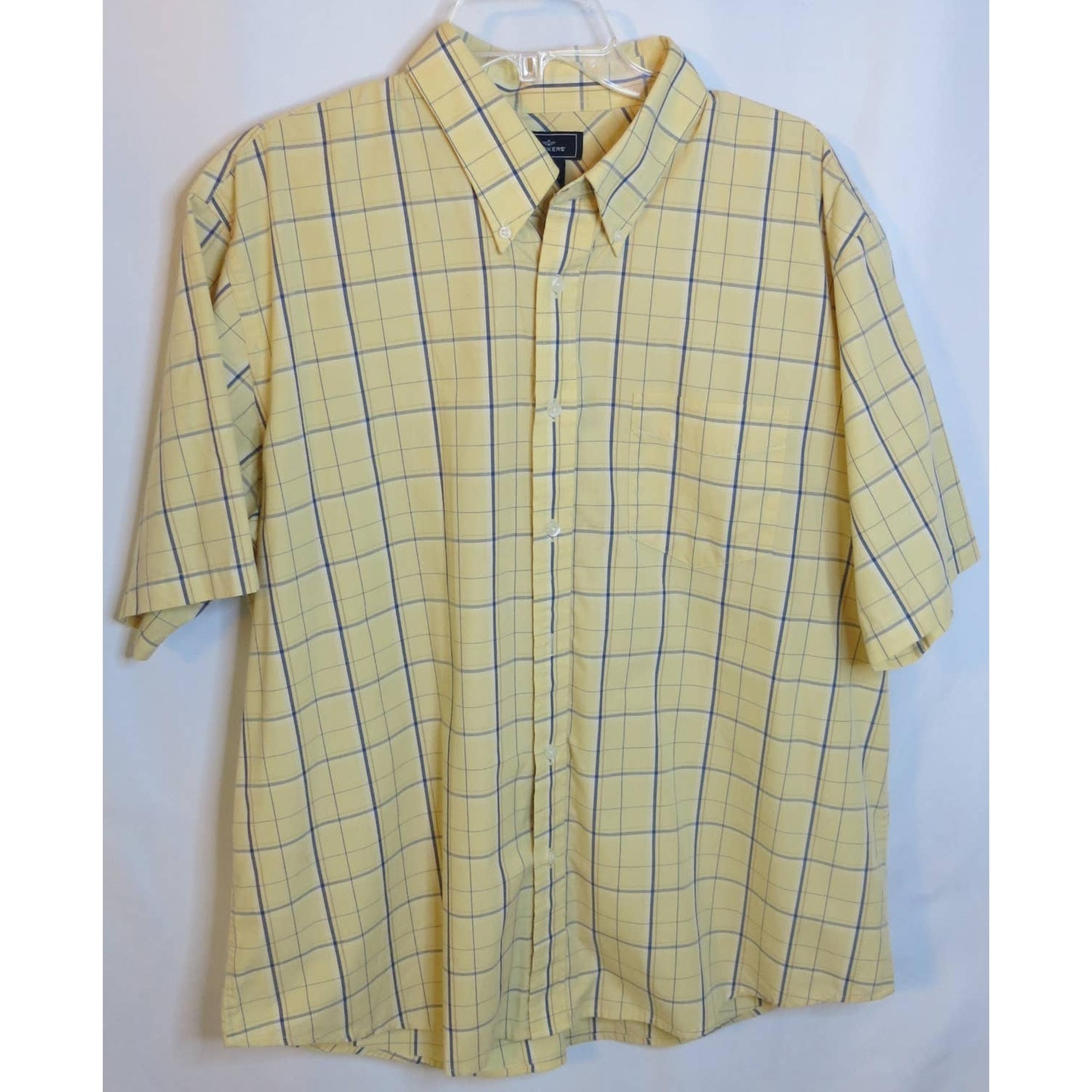 DOCKERS Short Sleeve Button Down Shirt Size XL Men Yellow Blue Plaid Street Wear