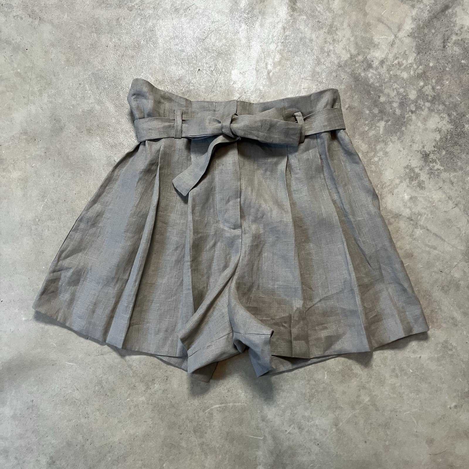 Zara Shorts Womens Size Medium Taupe Linen Blend Paper Bag Tie Waist