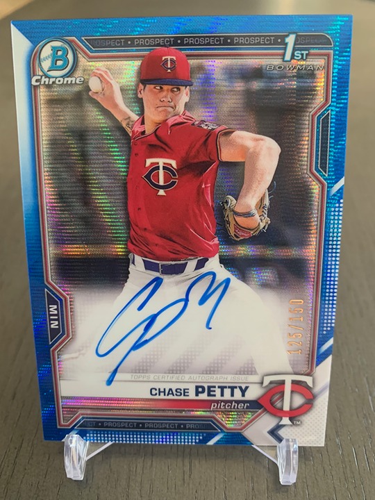 2021 BOWMAN CHROME CHASE PETTY BLUE WAVE REFRACTOR AUTO /150 1ST BOWMAN REDS HOT