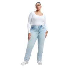NWT Good American Good Boy Straight Curve Jeans Indigo Light Wash Women Blue 16