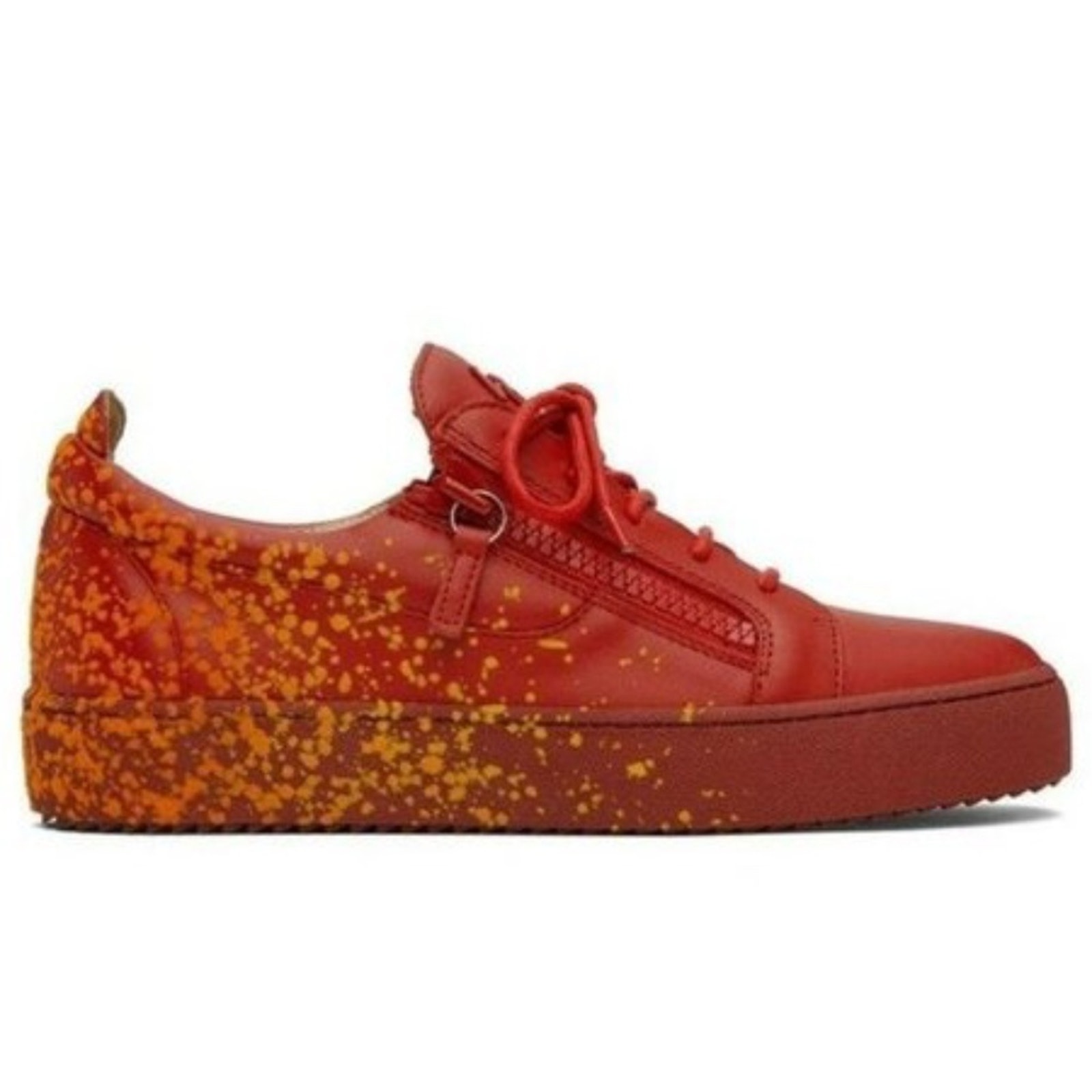 Giuseppe Zanotti Birel Vague Fiamma Flocked Paint Leather Zip Low Top Sneakers