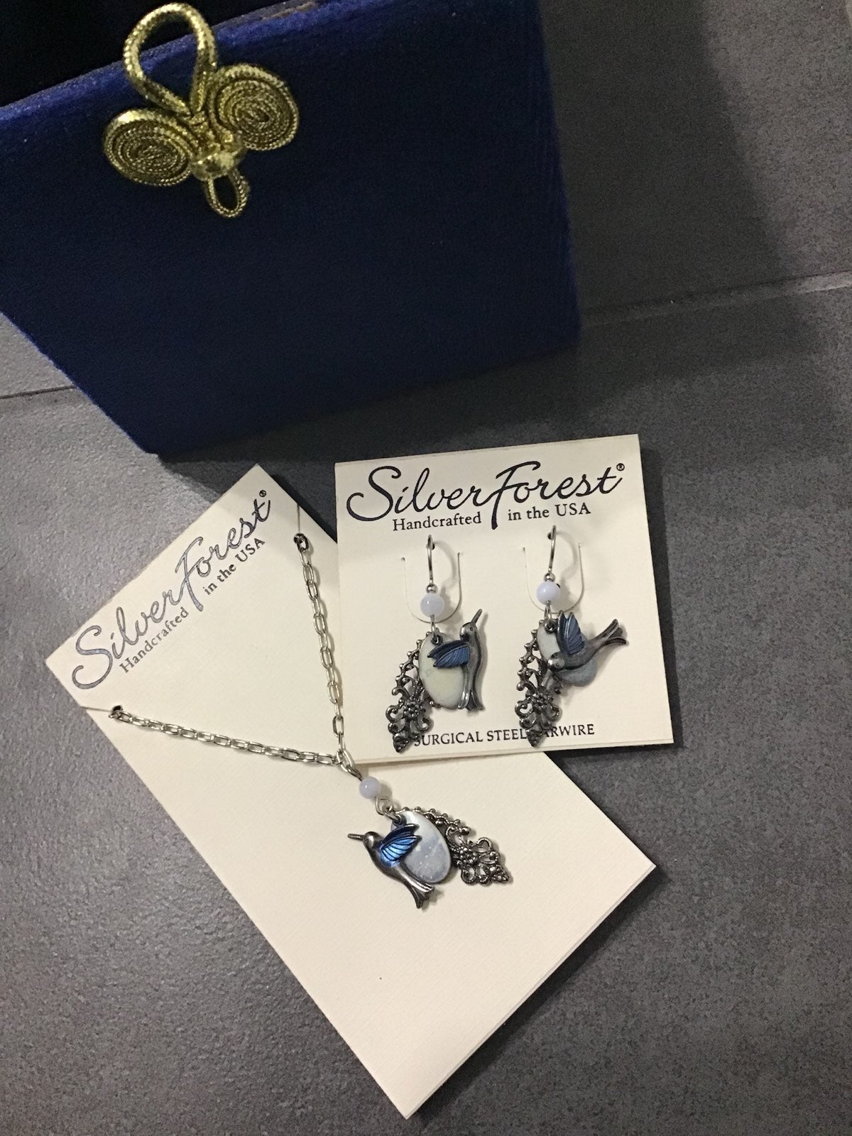 Necklace & Earrings Set Birds Silver