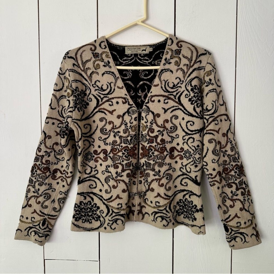 Peruvian Link Alpaca Collection Embroidered Cardigan Sz S Paisley Boho Eclectic