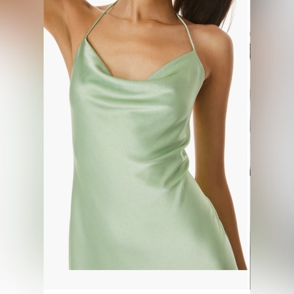 Alice + Olivia Harmony Halter Neck Asymmetric Satin Slip Dress - Size 10