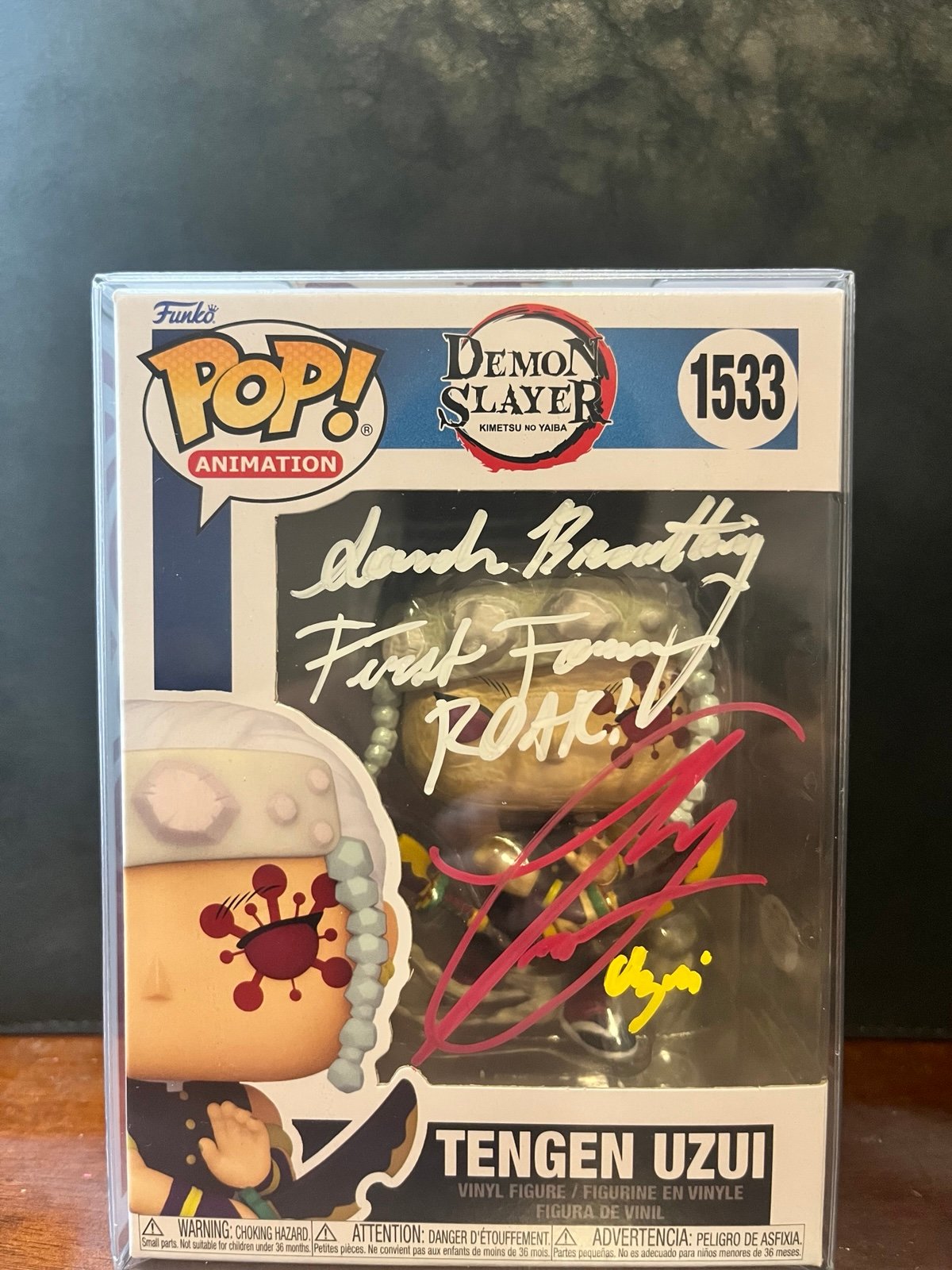 Funko POP! Demon Slayer Tengen Uzui #1533 Signed with Quote By Ray Chase (PSA)