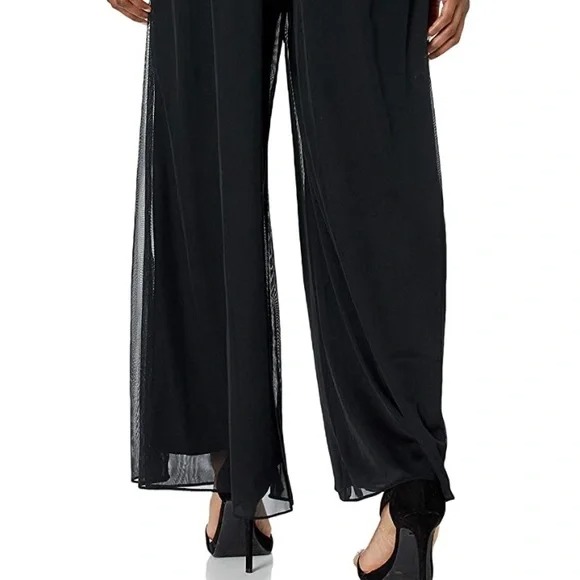 (1650) Alex Evenings Women's Wide Leg Chiffon Dress Pant XL Black NWT