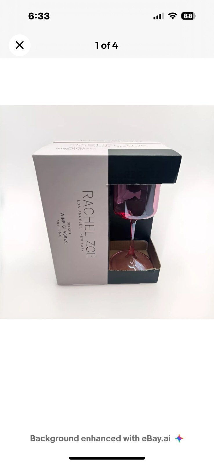 *New* Rachel Zoe 4 Pink Long Stemmed Crystal Wine Glasses 13 oz Original Box
