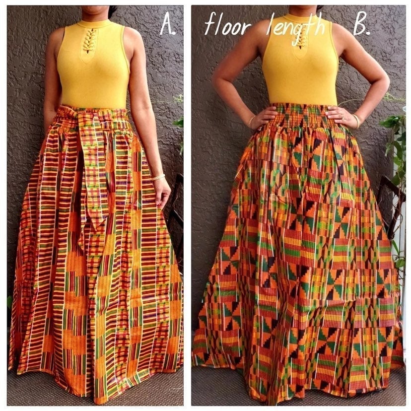 African Long Maxi Skirt With Head Scarf One Size African Kente Skirt