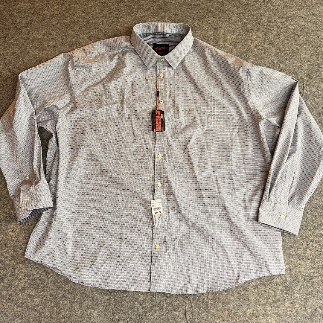 Egara Shirt Men’s 3XL Blue White Woven Pattern NWT Button Up Cotton Spadex