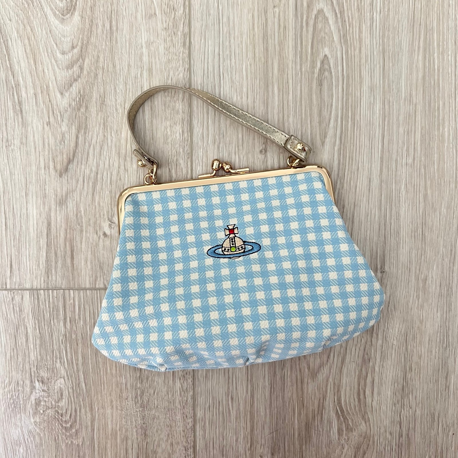 Vivienne Westwood blue tartan cotton granny frame bag