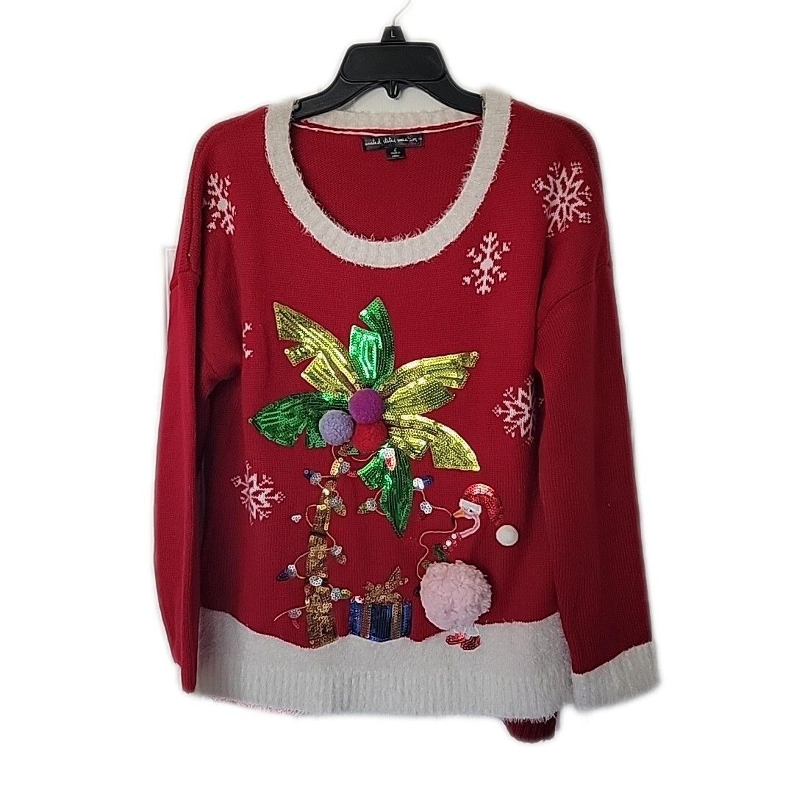 United States Christmas Holiday Pullover Knit Ugly Sweater ~ Sz L ~ Red & White