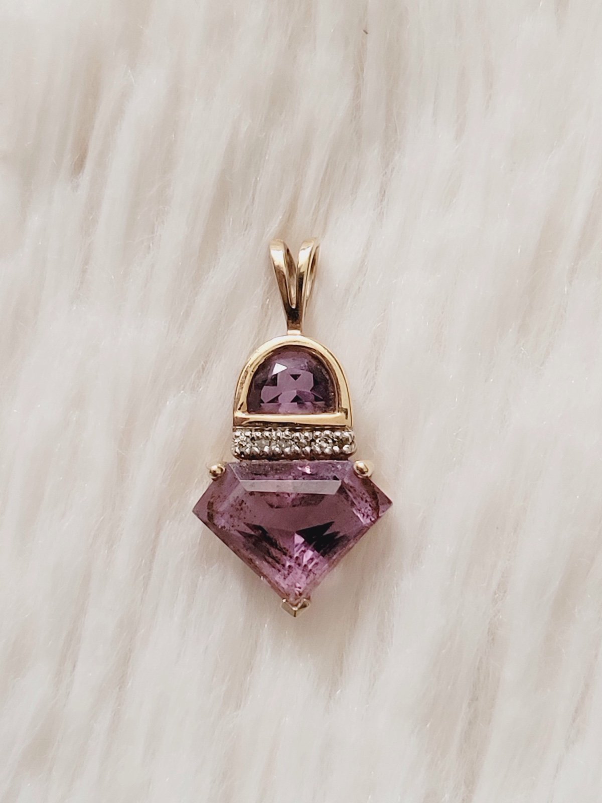14k Gold Amethyst & Diamond Pendant