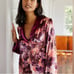 Anthropologie Women Lux Sleep Shirt Size 3X Purple Floral Velvet Satin Button
