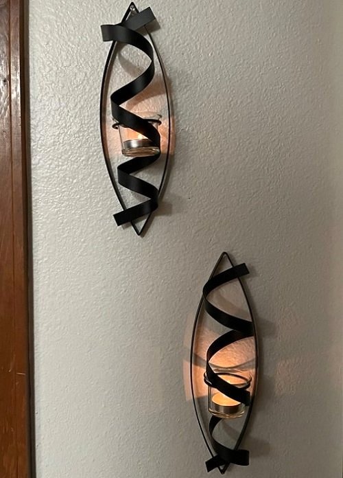 Set Of 2 Tealight Candle Wall Sconces, Spiral Iron Metal Decor Art - NEW