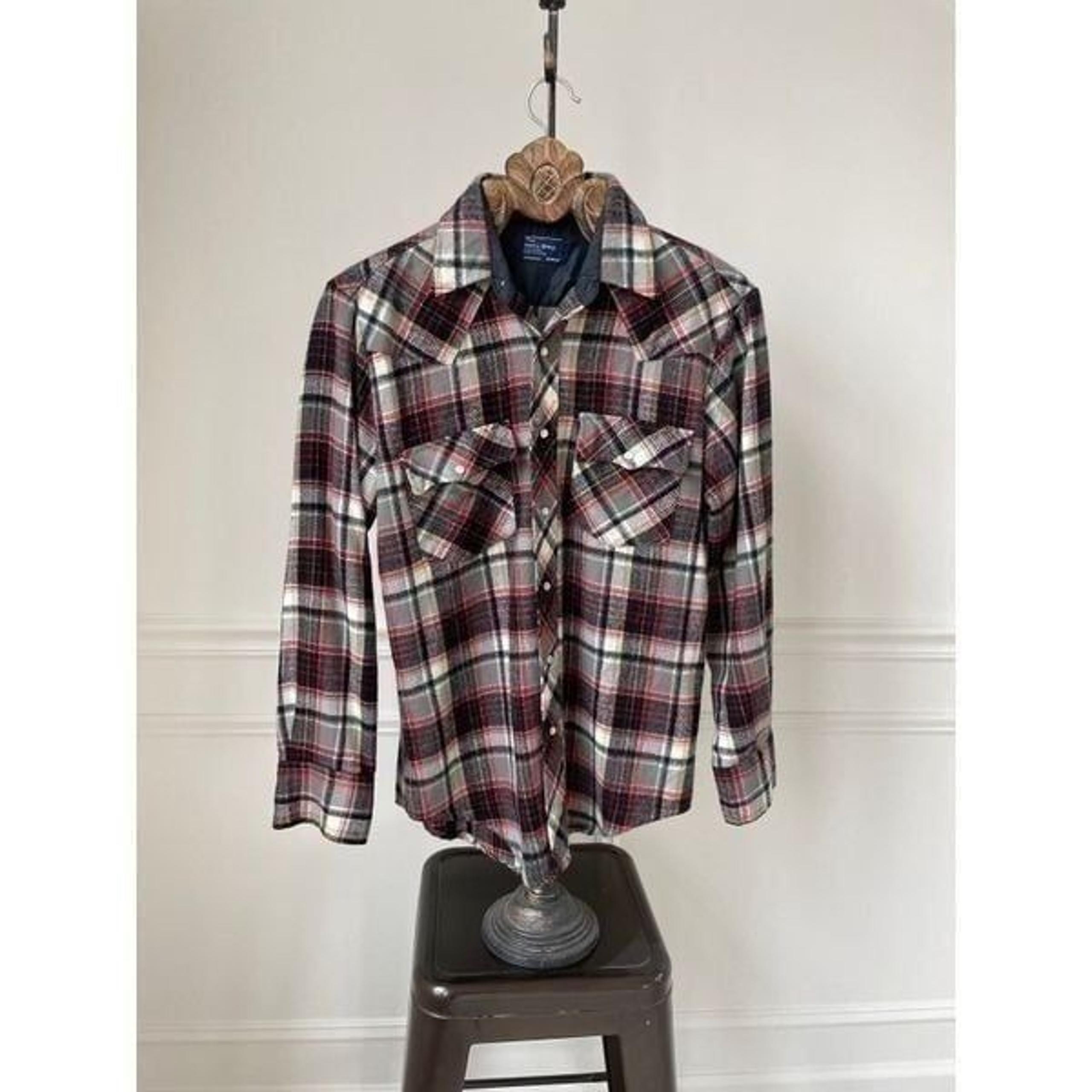 Vintage JCPenney Men’s Western Plaid Snap Front Shirt Acrylic Red Black Grey M
