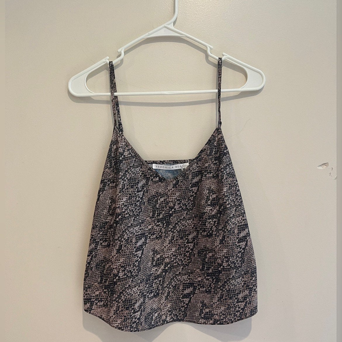 Veronica Beard Snakeskin Snake Print Cropped Silk Cami Tank Top NEW