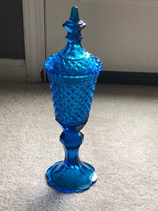 Vintage Teal Blue 16” Glass Excellent Cond RARE & Beautiful