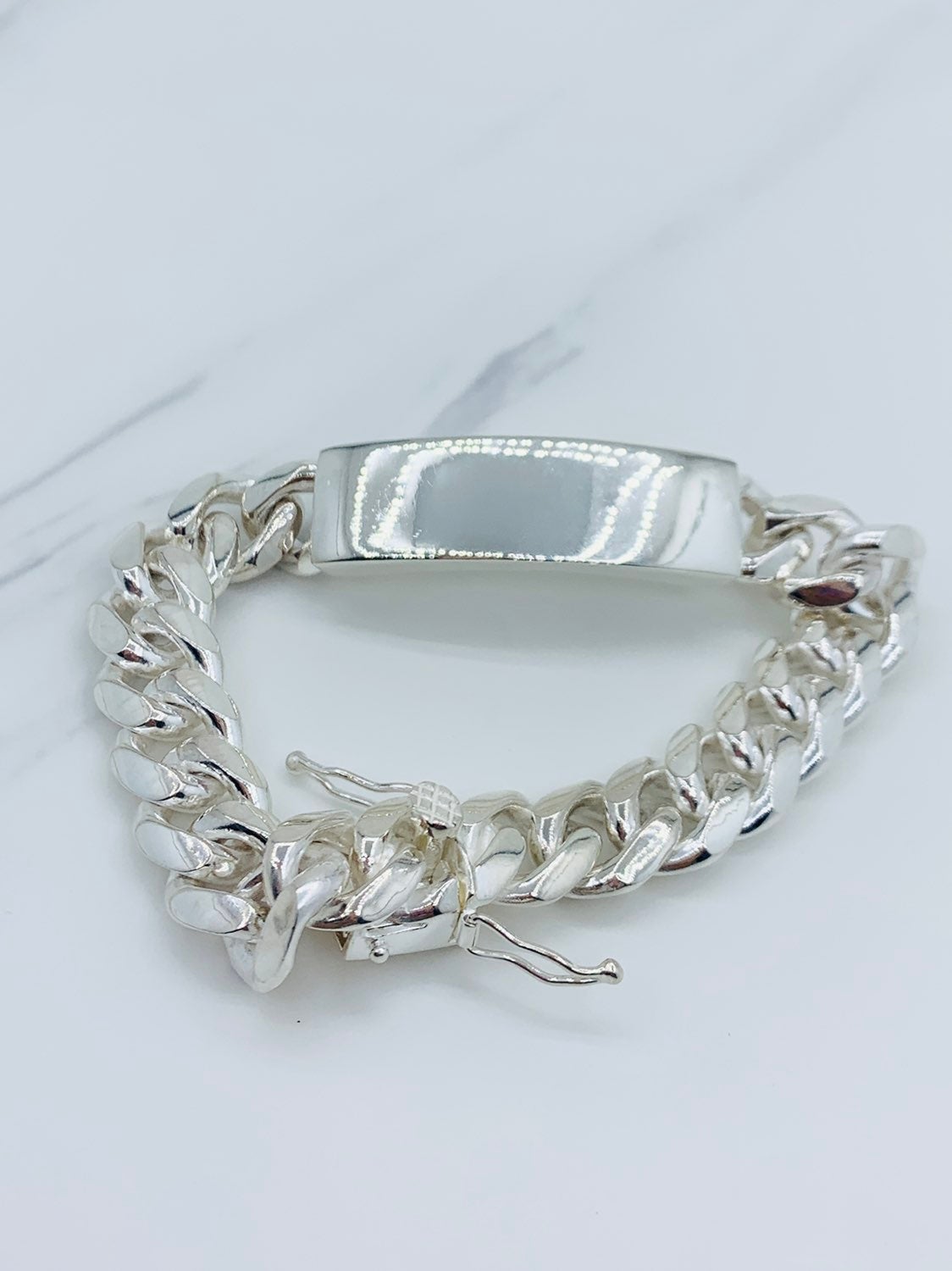 ❤️ 925 Sterling Silver Bracelet ID cuban link 9 14mm